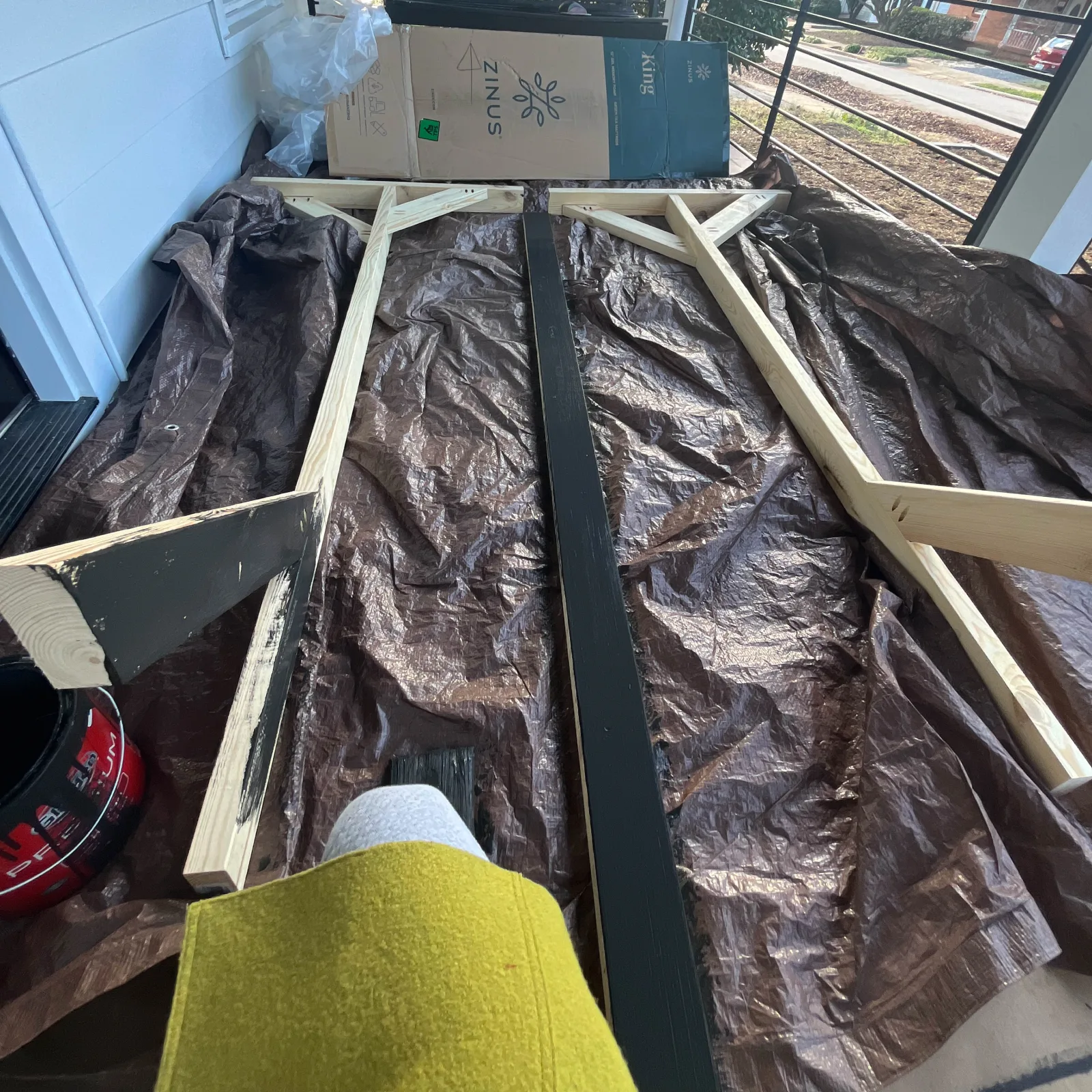 Painting the arch on the porch